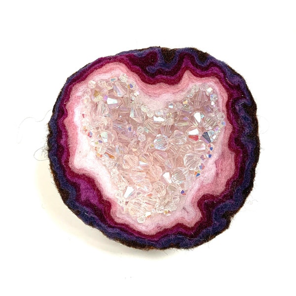 Handmade Felted Crystal Geode |  Felted Beaded Geode | Wool Felted Heart Geode | Handmade Fiber Art | Wool Felting Gifts | Felted Art