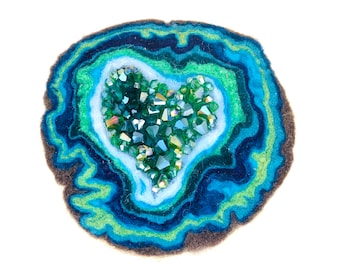 Handmade Felted Crystal Geode |  Felted Beaded Geode | Wool Felted Heart Geode | Handmade Fiber Art | Wool Felting Gifts | Felted Art