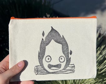 Calcifer Howl’s Moving Castle handprinted zipper pouch