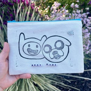 Finn and Jake Adventure Time handprinted zipper pouch