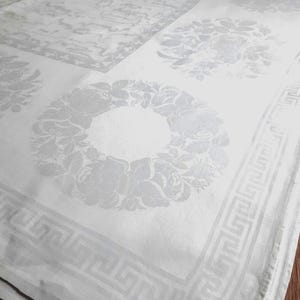 Large Art Nouveau linen damask tablecloth