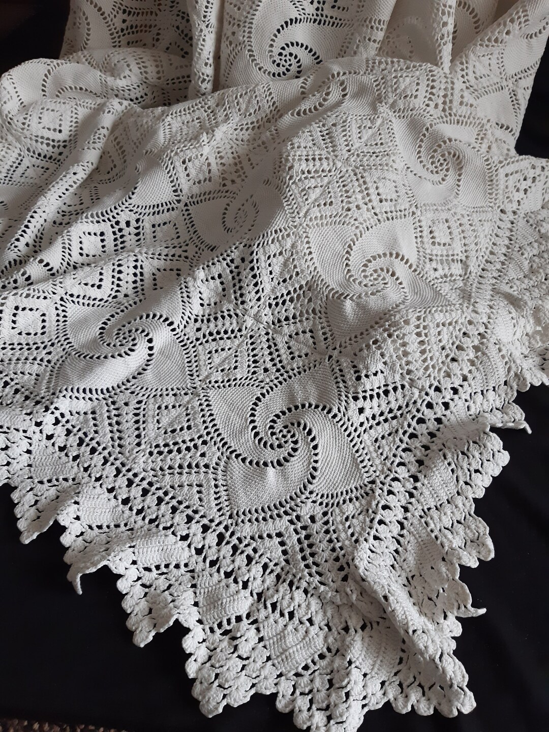 Large Antique Crochet Blanket Throw Handmade Vintage Shabby Etsy