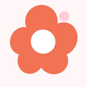 May include: A coral-colored flower with a white center and a small pink dot on the top petal.