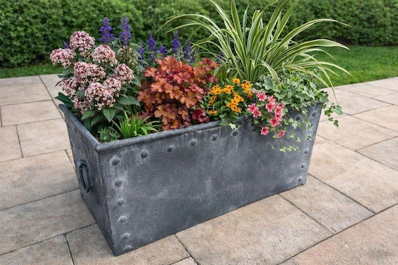 80 Cm Galvanised Riveted Trough - Water Trough - Metal Garden Planter - Etsy