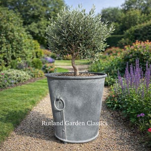 Galvanised planter 61  cm dia x 63 cm tall.