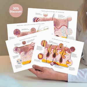 Paquete: Human Anatomie, melasma, acné y rosácea, Anatomía de la piel, Gráfico de la piel, Póster de anatomía, Regalo para estudiantes de Medische, Dermatoloog