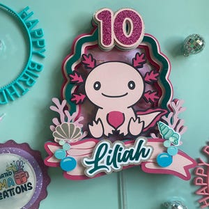 Decorazione per torta Axolotl, decorazione per compleanno Axolotl, colori vivaci