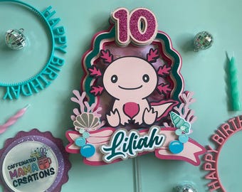 Décoration de gâteau axolotl personnalisée, décoration de fête d'anniversaire axolotl personnalisée, jolie décoration de gâteau axolotl rose, anniversaire sous la mer