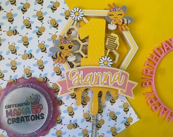 Adorno para pastel de abeja: Primer cumpleaños, Dulce uno, Tema Abejita Personalizado