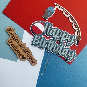 Gelukkige verjaardagstaart topper vissen themafeest bobber voor hem heren verjaardag ofishally one