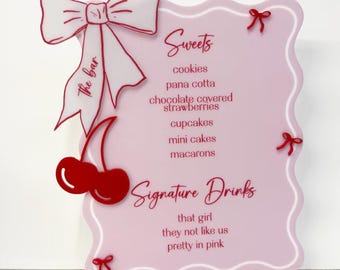Coquette Bow + Cherry Bar Acrylic Menu with 3D Accents
