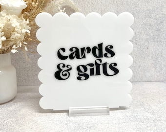 Scalloped Edge Acrylic Sign - Cards & Gifts - Retro Font - Wedding Decor - Wedding Sign