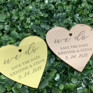 Acrylic Save The Date Tag - Heart Etched