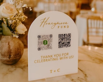 Acrylic Honeymoon QR Code Sign | Arch Cash Gift Table Decor