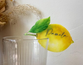 Acryldrankmarkeringen met aangepaste naam of citroenwaterverfprint