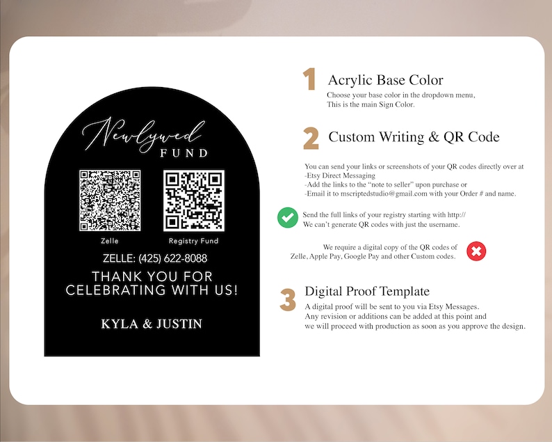 Acrylic Honeymoon QR Code Sign | Arch Cash Gift Table Decor image 6