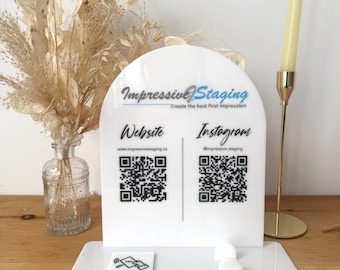 Acrylic Business Sign with QR Code or NFC | Social Media Display with Card Holder