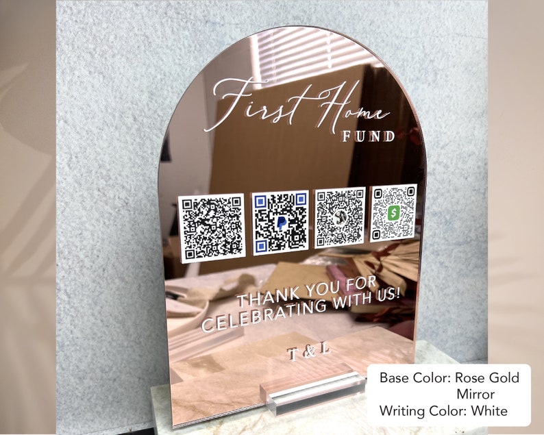 Acrylic Honeymoon QR Code Sign | Arch Cash Gift Table Decor image 5