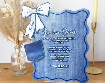 Y2K Custom Denim Acrylic Bar Menu
