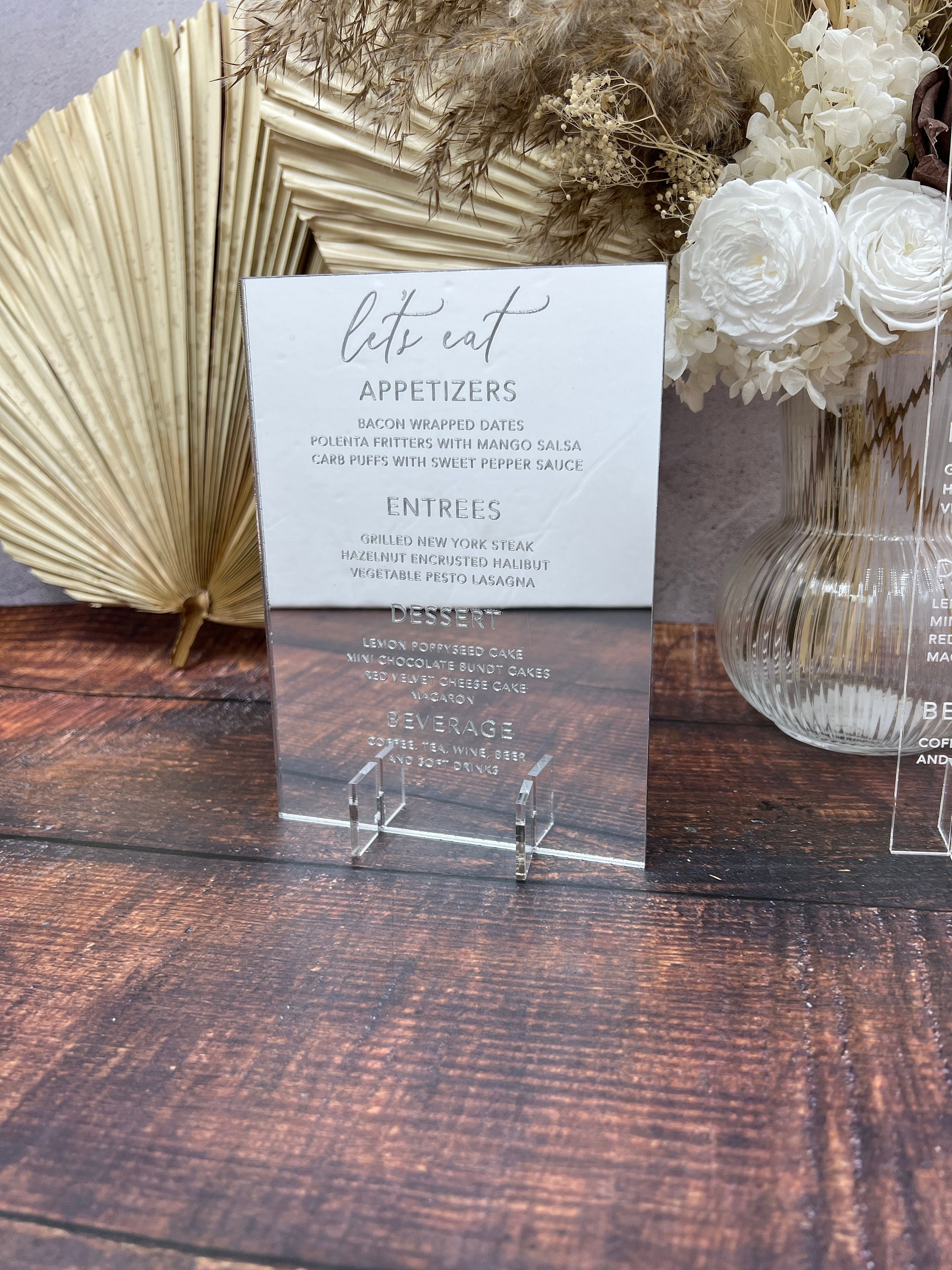 Etched/engraved Acrylic Menu Wedding Decor Wedding Menu Etsy