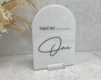 Acrylic Arch table number - script font | Wedding Decor
