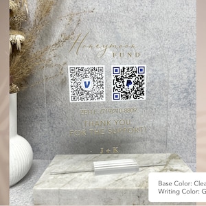 Acrylic Honeymoon QR Code Sign | Arch Cash Gift Table Decor image 3