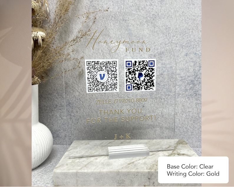 Acrylic Honeymoon QR Code Sign | Arch Cash Gift Table Decor image 3
