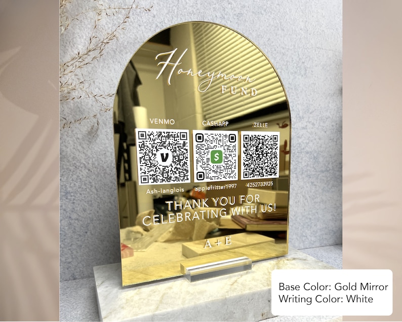 Acrylic Honeymoon QR Code Sign | Arch Cash Gift Table Decor image 4