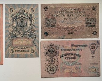 A set of 50 Imperial Russian Tsar Ruble Banknotes 1909–1917 Vintage Collectibles