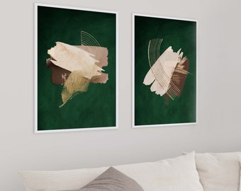 Set of 2 Prints · Emerald Green Print · Emerald Green Wall Art · Abstract Art Print · Minimalist Wall Art · Eclectic · Dark Green Art