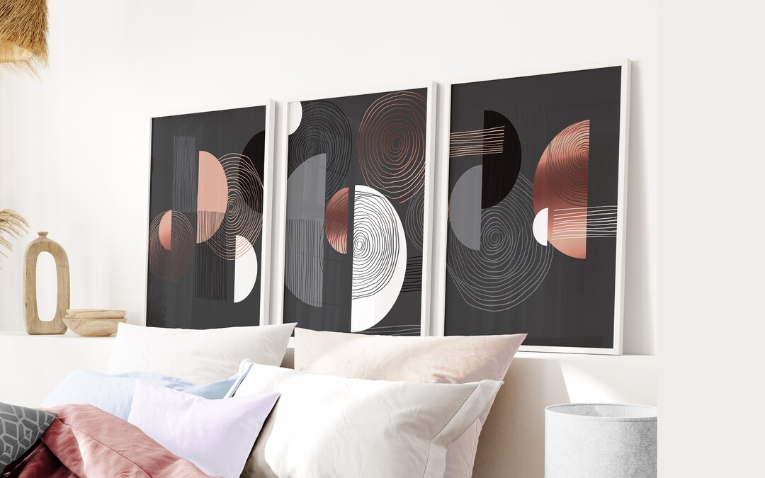 Grey White Copper Abstract Wall Art Print Circle Art Decor Etsy UK