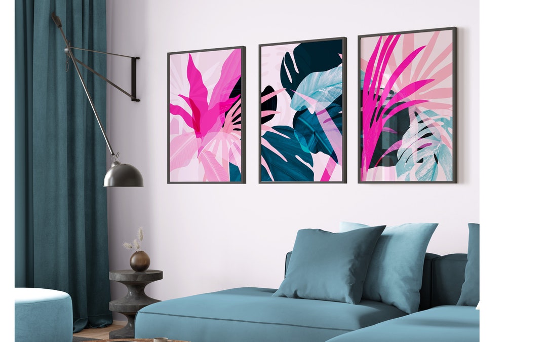Botanical Print Pink and Green Decor Tropical Art - Etsy