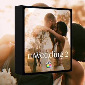 May include: A black box with the text "mWedding 2" and a Final Cut Pro icon. The image inside the box shows a couple embracing, with a blurred background of a wedding scene. The overall theme is related to wedding video editing.