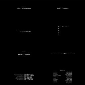 May include: A black and white screen shot of movie credits. The credits include the names Andrew Matthews, Tracy Bloomber, Mickey Crawford, Sarah Goldberg, Jim Derrick and Mark Thomson, Kalen Bhndari, Jamie Castor, Damien Carter, Rachel C. Adams, and Two Days Earlier.