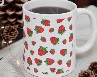 All-Over Strawberry Ceramic Mug | Whimsical and Playful Strawberry Design for Summer Lovers (11oz)