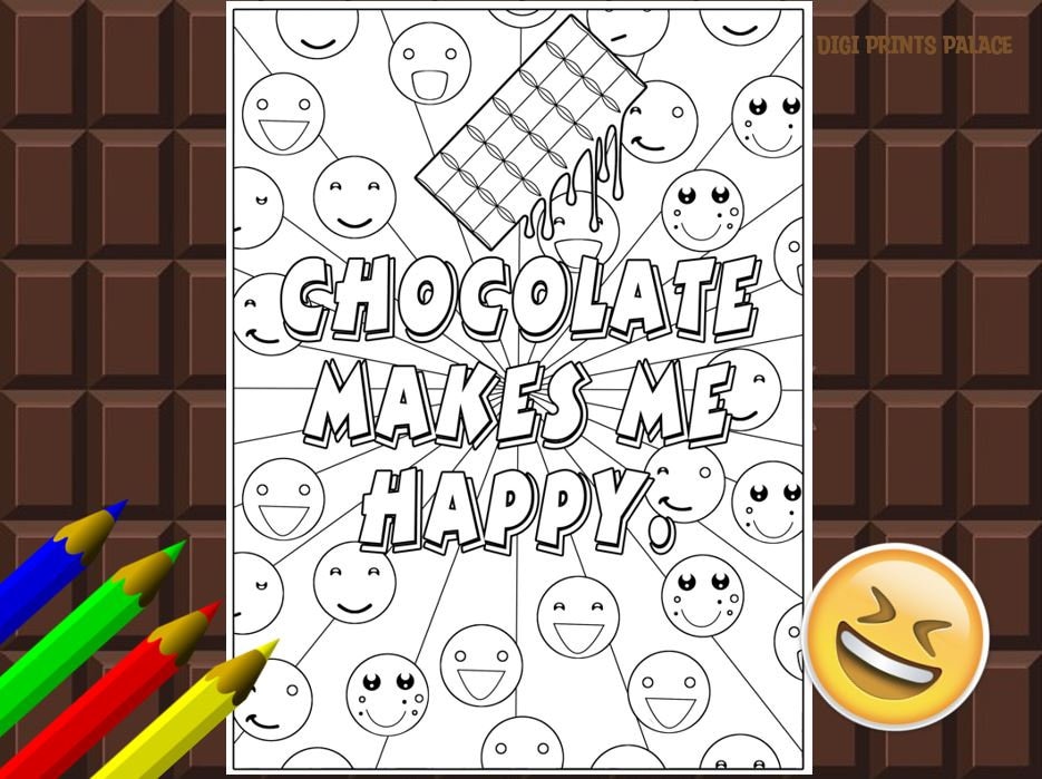 Happy Chocolate Coloring Page Dessert Addict Lovers Colouring - Etsy
