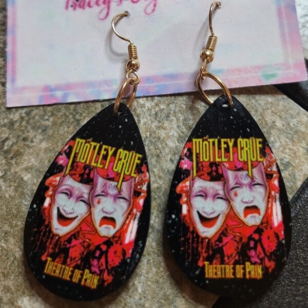 Motley Crue Earrings,  Theater Of Pain,   Rock Group Earrings,  Nikki Sixx, 80s Rock Earrings, Motley Crue Merchandise, 80s Glam Metal