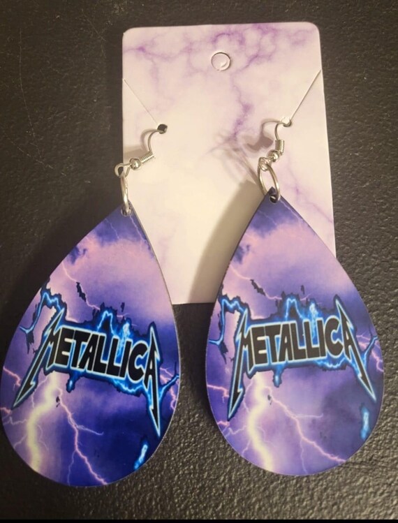 Metallica Purple Lightning Earrings Metallica Logo Teardrop