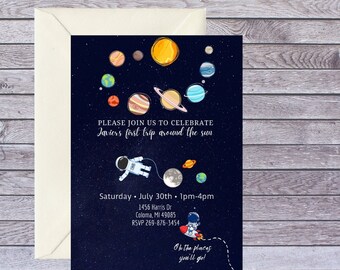 Invitación de primer cumpleaños con temática espacial / Invitación para el primer viaje alrededor del Sol (Descarga digital)