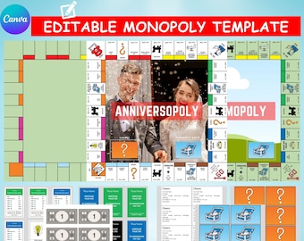 Aangepaste monopoliesjabloon canvas | Monopoly-bordspellen volledig bewerkbaar op canvas | Directe pdf-download