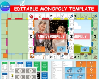 Plantilla de Monopoly personalizada Canva / Juegos de mesa Monopoly totalmente editables en Canva / Descarga instantánea en PDF