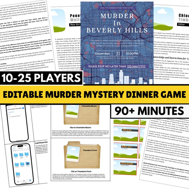 Murder Mystery Dinner Party Game | Beverly Hills Theme (Instant Download) image 1