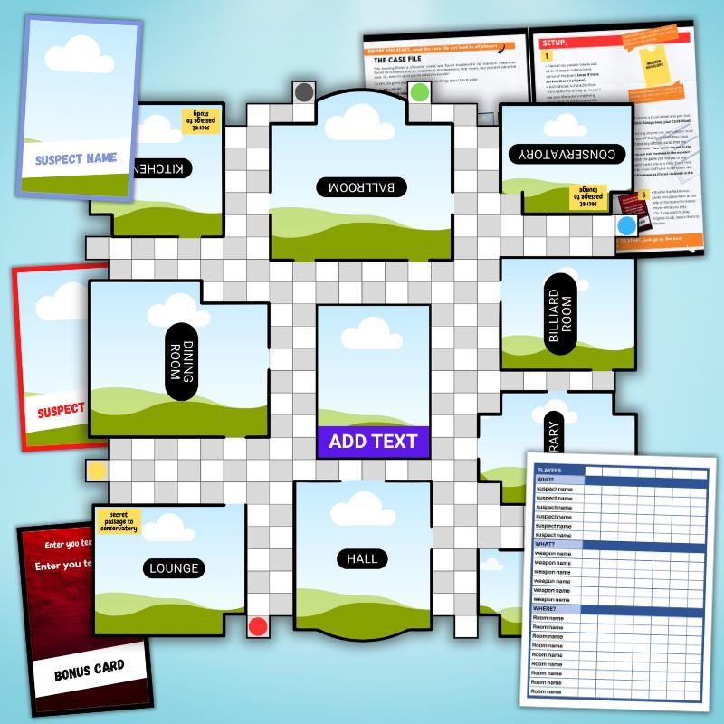 Editable Murder Mystery Board Game Template (Printable, Canva, PDF, Instant Download)