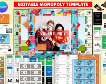 Plantilla personalizada de Monopoly: Regalo para parejas, editable en Canva (Descarga digital)