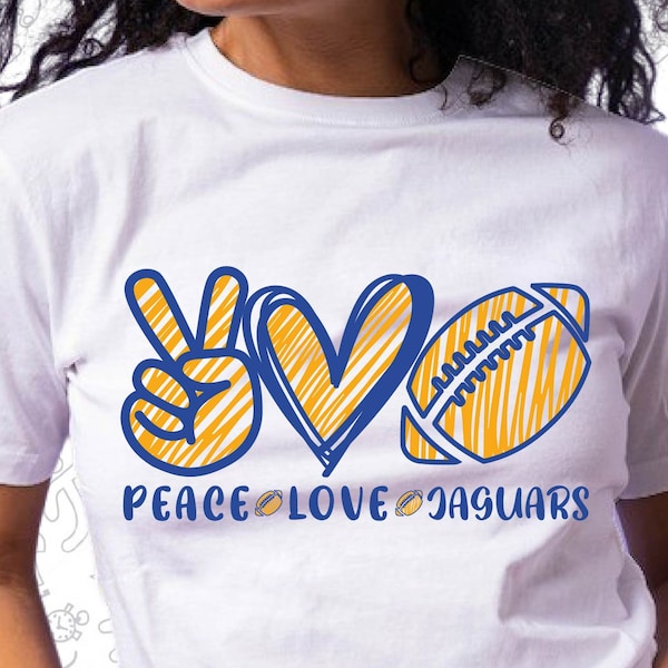 Peace Love Jaguars, Jaguars Svg, Peace Love Svg, Golden Yellow and Royal Blue Svg
