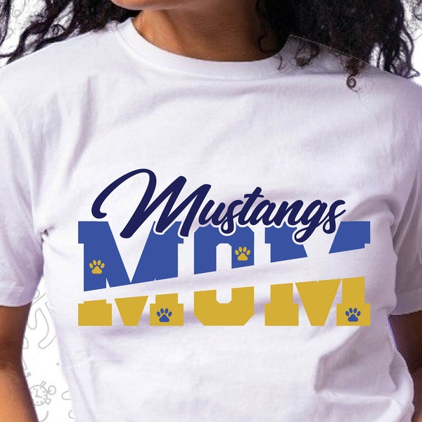 Mustangs Mom Svg, Paw Svg, Blue and Golden Yellow, Team Spirit Svg