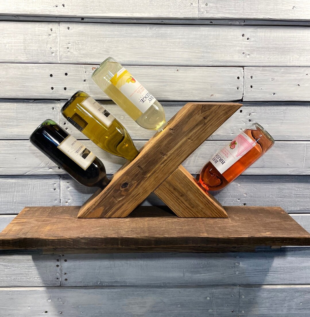 Rustic 4 Bottle Wood Countertop Wine Rack Etsy