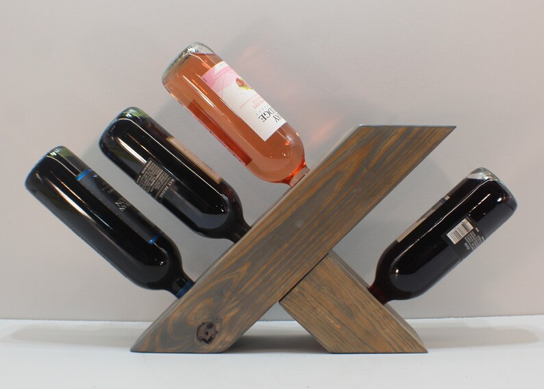 Rustic 4 Bottle Wood Countertop Wine Rack Etsy