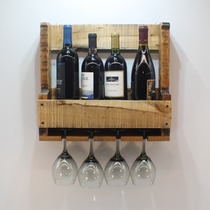 Wall Mounted Rustic Wine Rack, Holds Four Wine Bottles and Wine