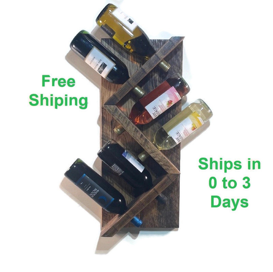 Rustic Oak Wood Zig Zag Wall Mounted 6 Bottle Wine Rack Etsy